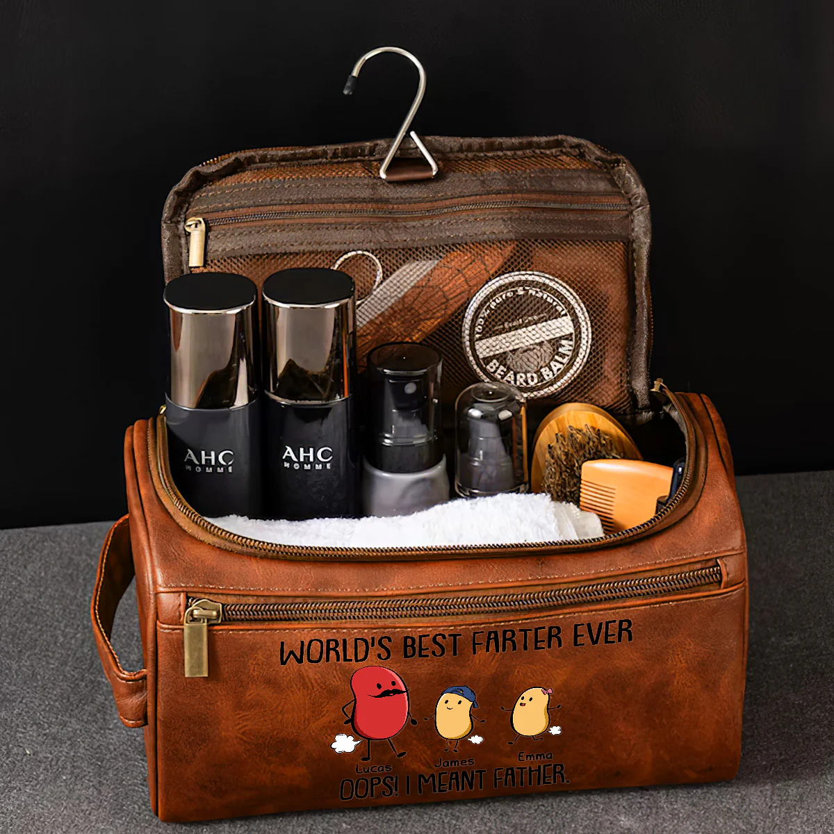 Best Farter Ever I Mean Father - Personalized Custom Leather Toiletry Bag - Image 5