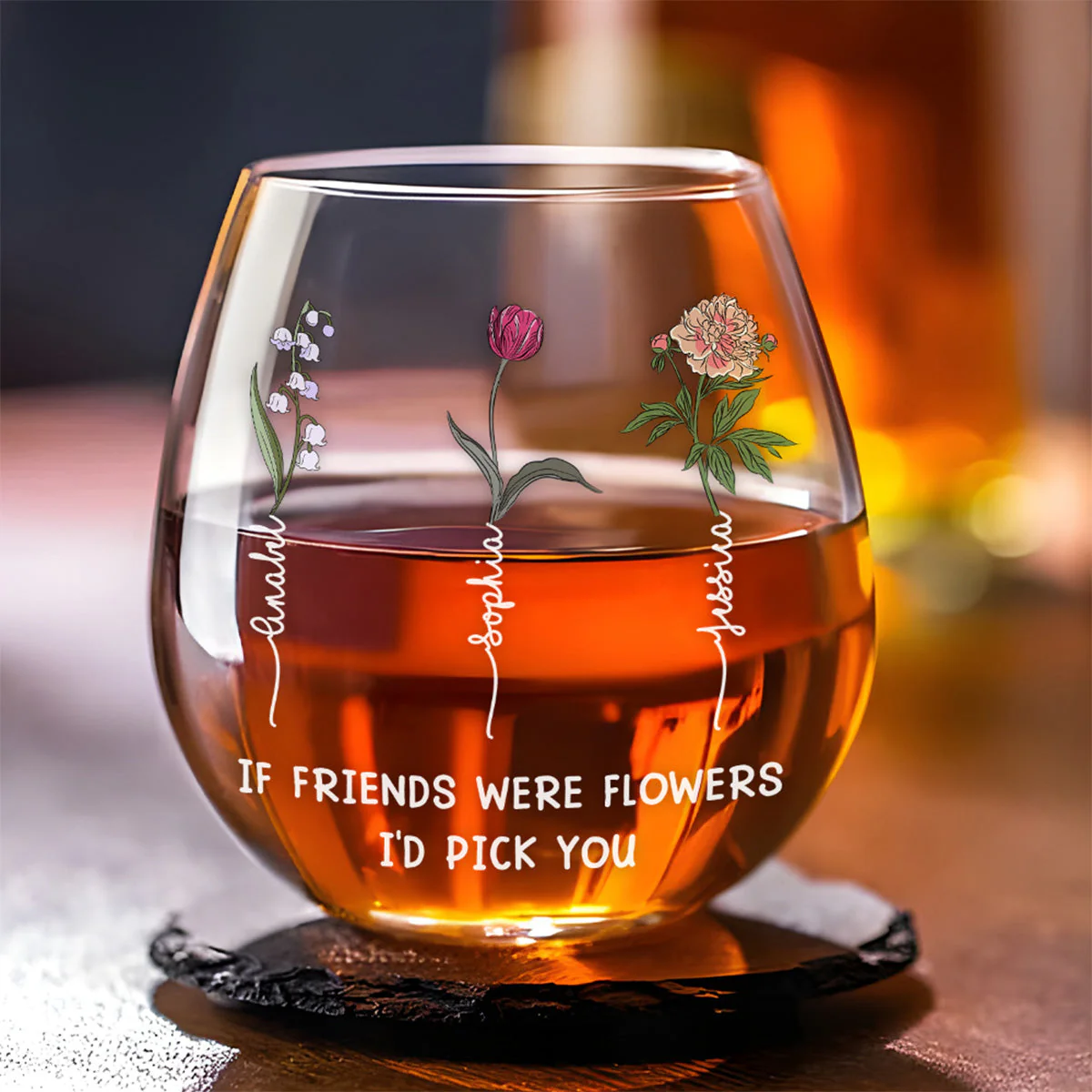 Best Friends Bloom Together - Personalized Custom Wine Glass - Image 5