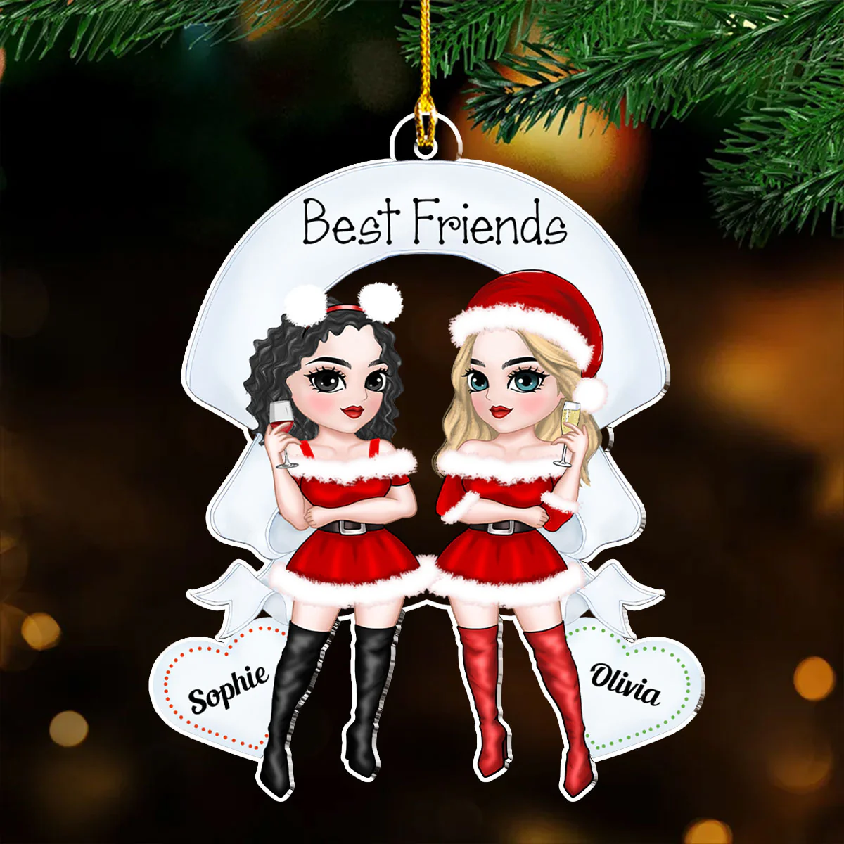 Best Friends Forever Christmas - Personalized Custom Acrylic Ornament - Image 4