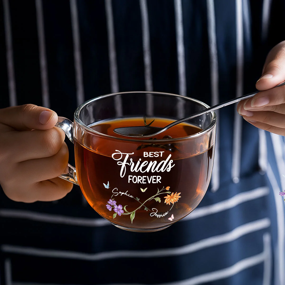 Best Friends Forever - Personalized Custom Glass Tea Cup - Image 5