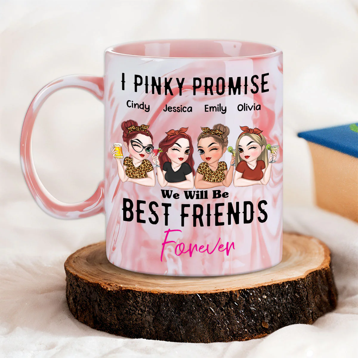 Best Friends Forever - Personalized Custom Pink Marble Mug - Image 3