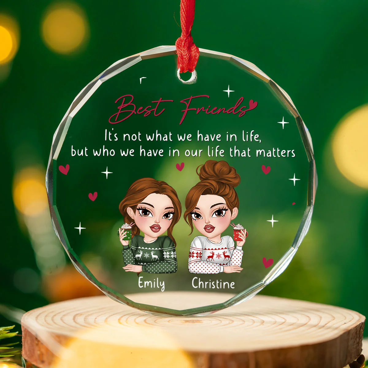 Best Friends In Our Life - Personalized Custom Glass Ornament - Image 2