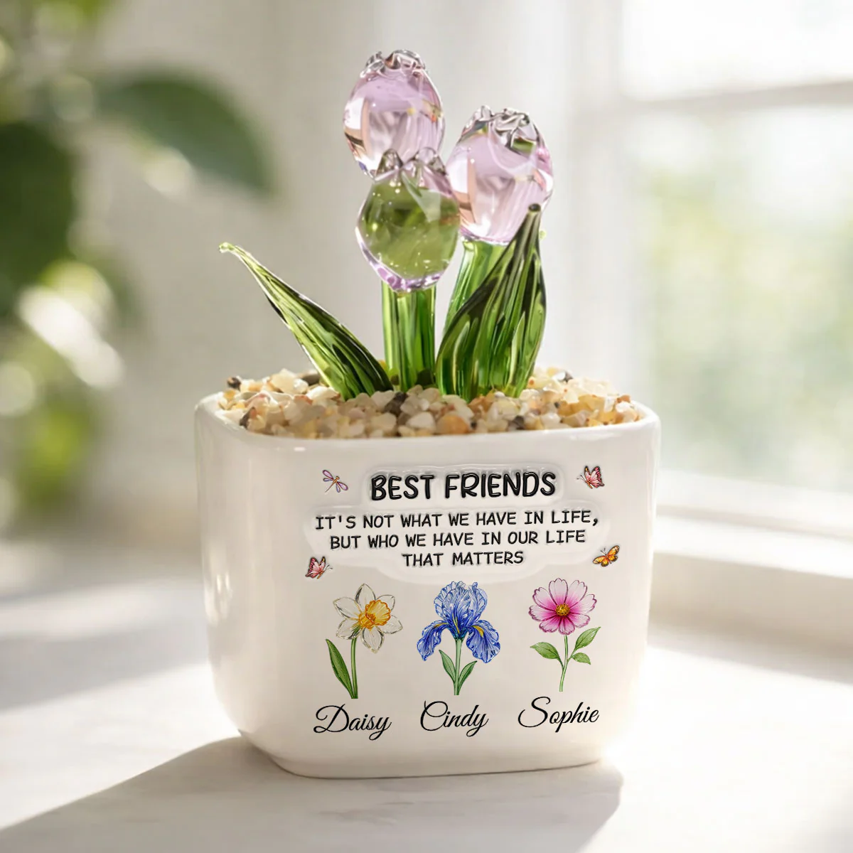Best Friends - Personalized Custom 3D Inflated Effect Glass Everlasting Tulips - Image 2