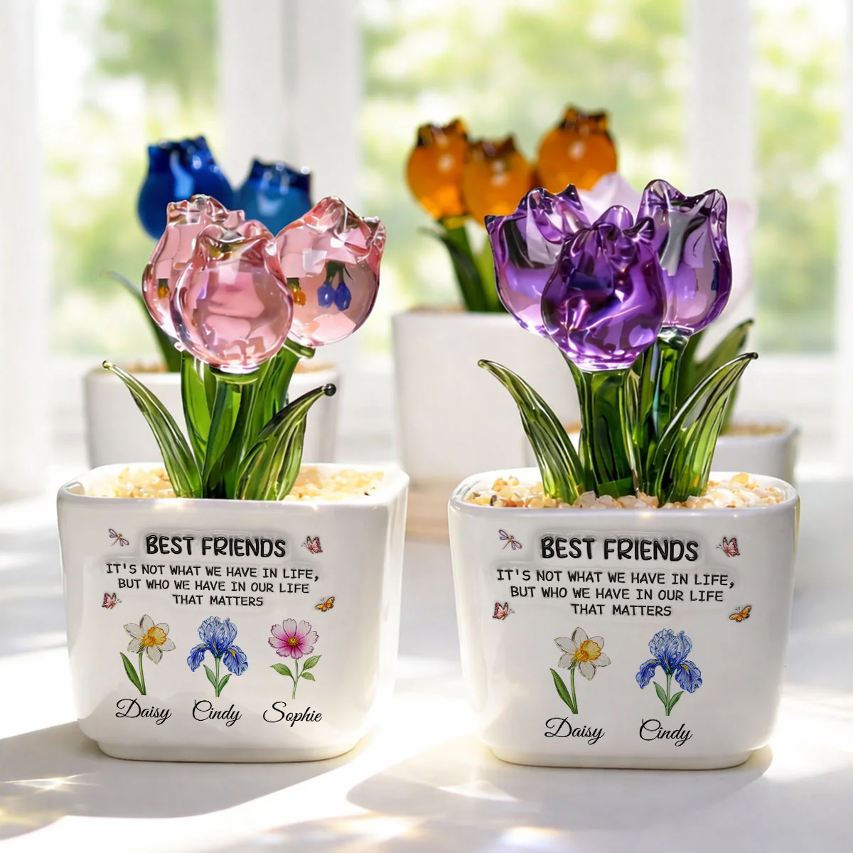 Best Friends - Personalized Custom 3D Inflated Effect Glass Everlasting Tulips - Image 3