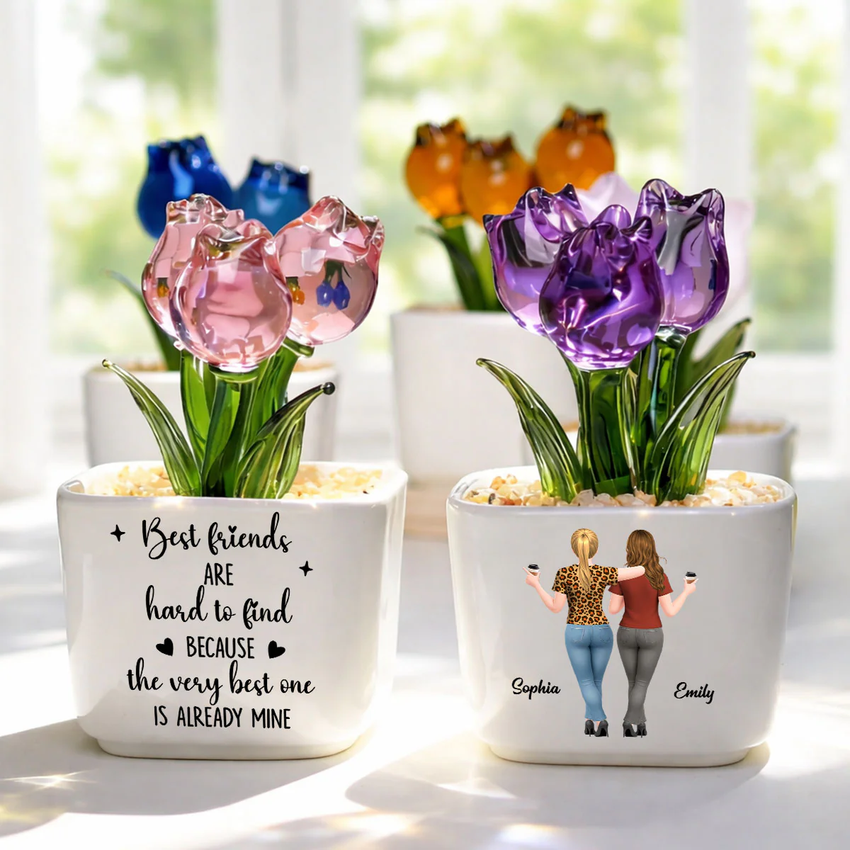 Best Friends - Personalized Custom Glass Everlasting Tulips - Image 5