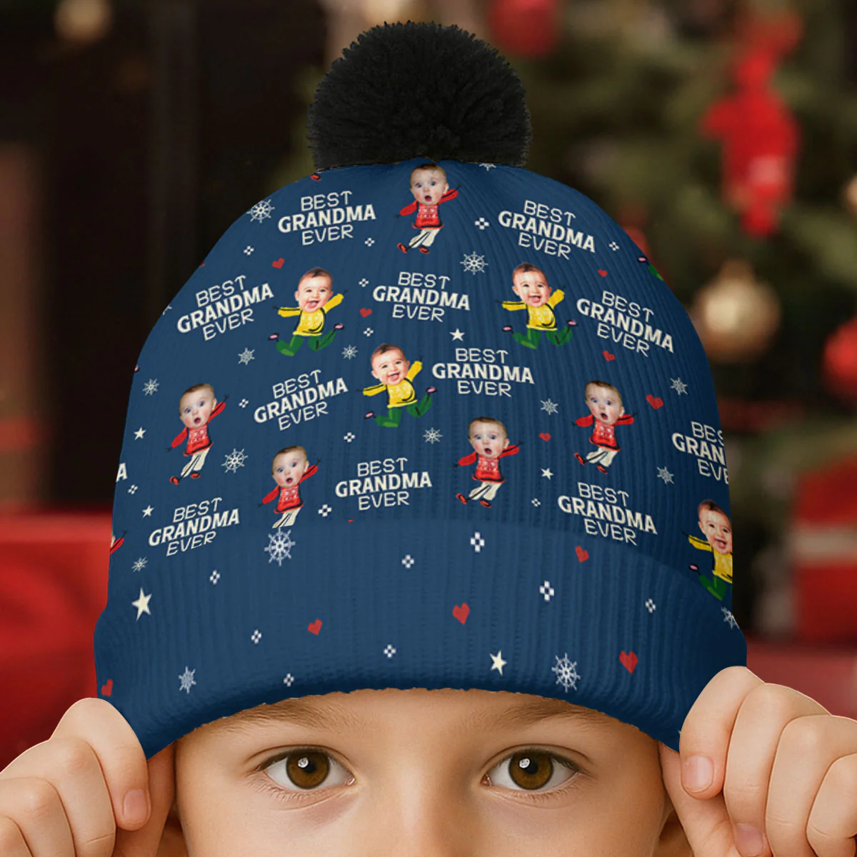 Best Grandma - Personalized Custom Bobble Beanie Hat - Image 2