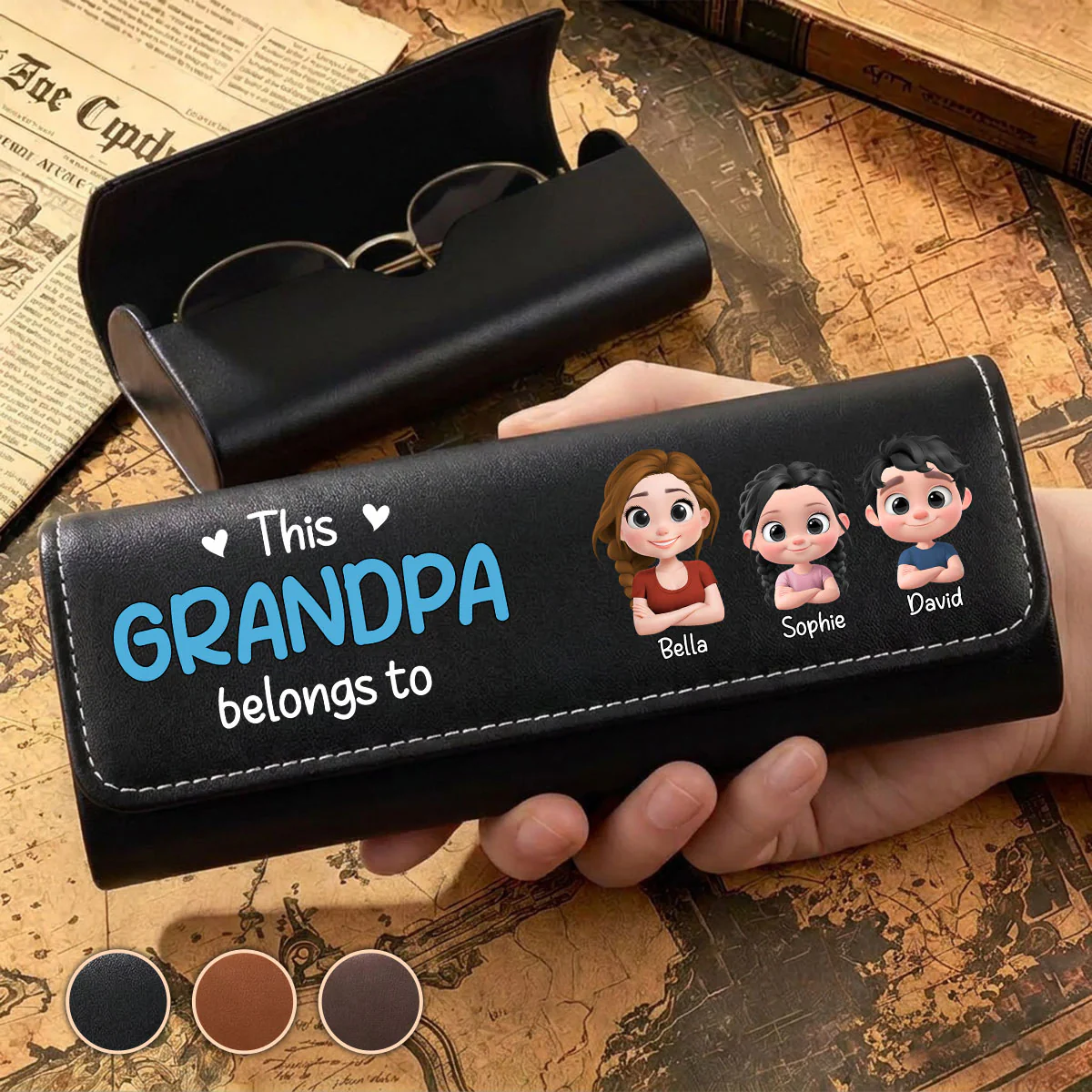 Best Grandpa Ever - Personalized Custom Leather Eyeglass Case
