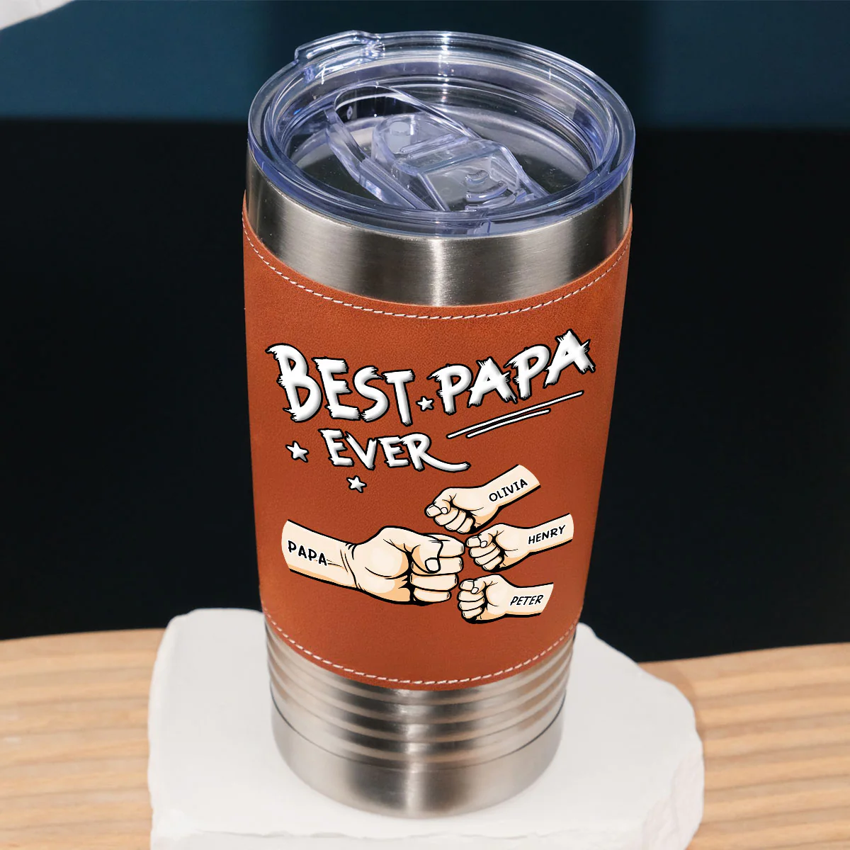 Best Grandpa - Personalized Custom Leather Tumbler - Image 2