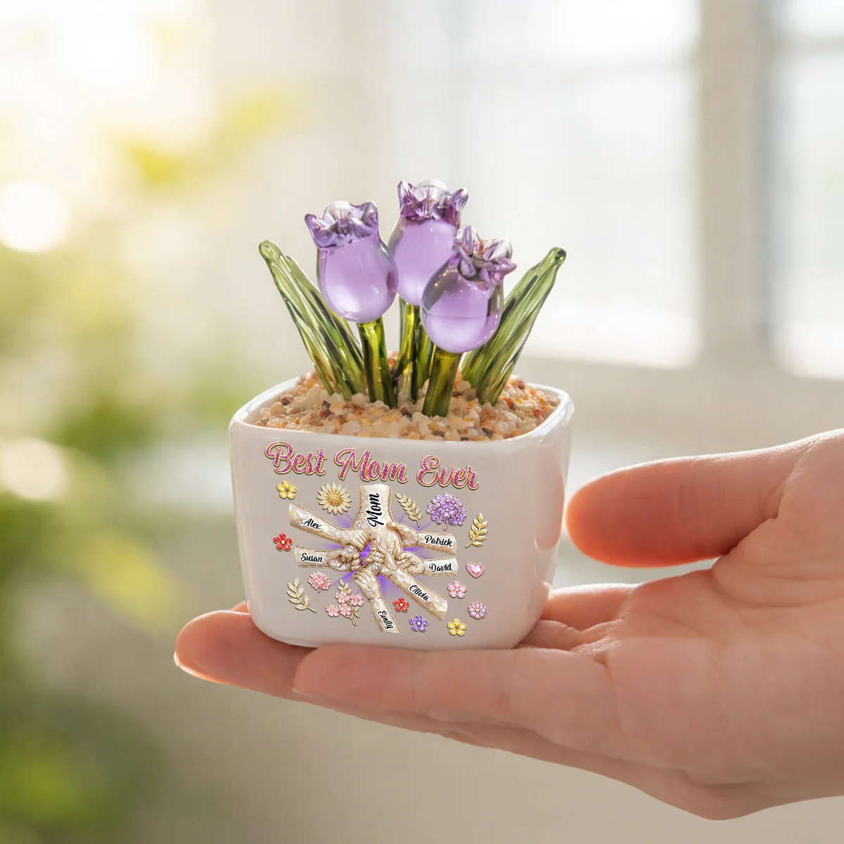 Best Mom Ever - Personalized Custom Glass Everlasting Tulips - Image 3