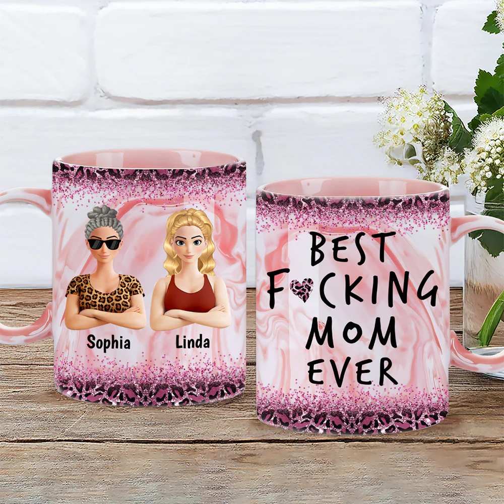 Best Mom Ever Version 2 - Personalized Custom Pink Marble Mug - Image 2