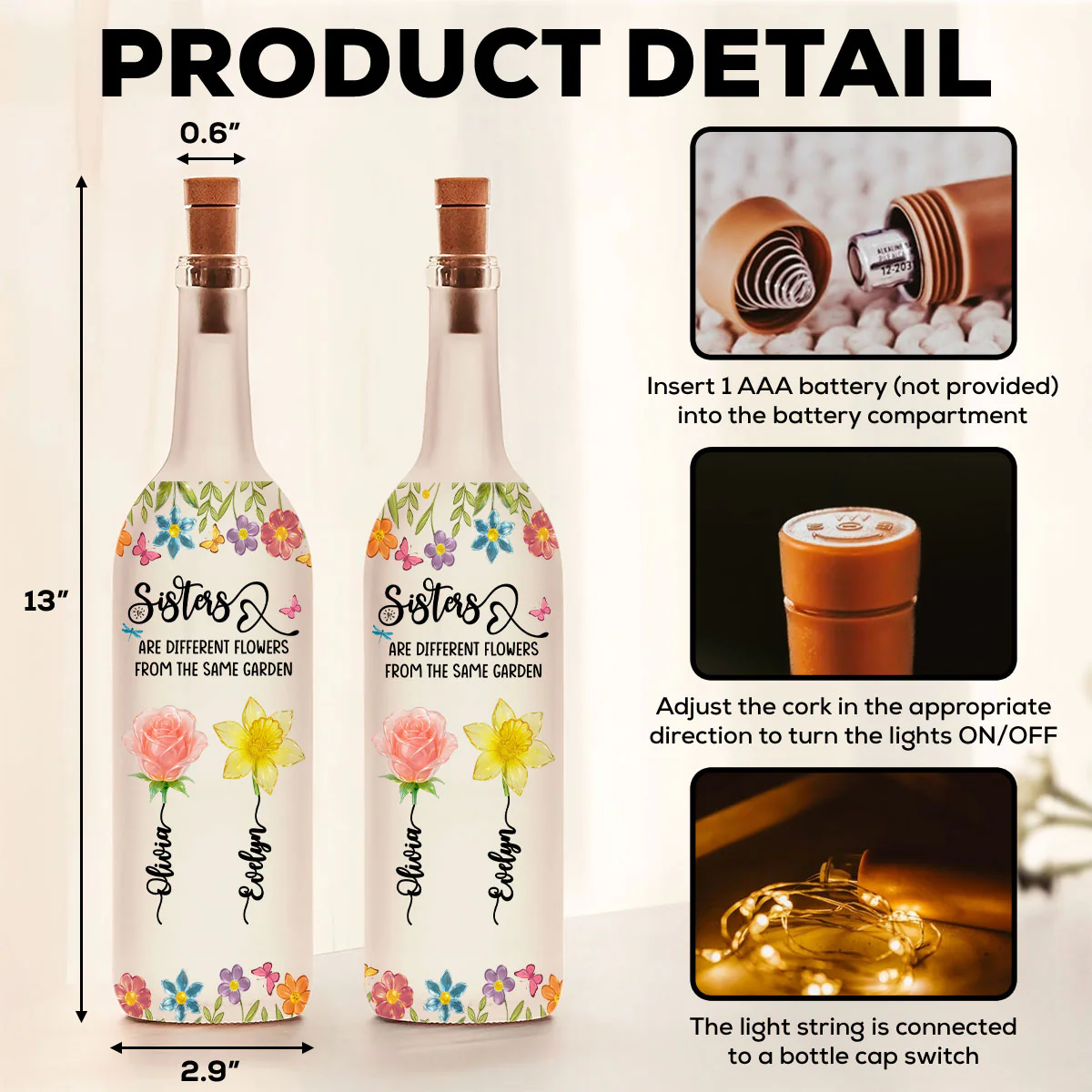 Bestie Blossoms - Personalized Custom Bottle Lamp - Image 5