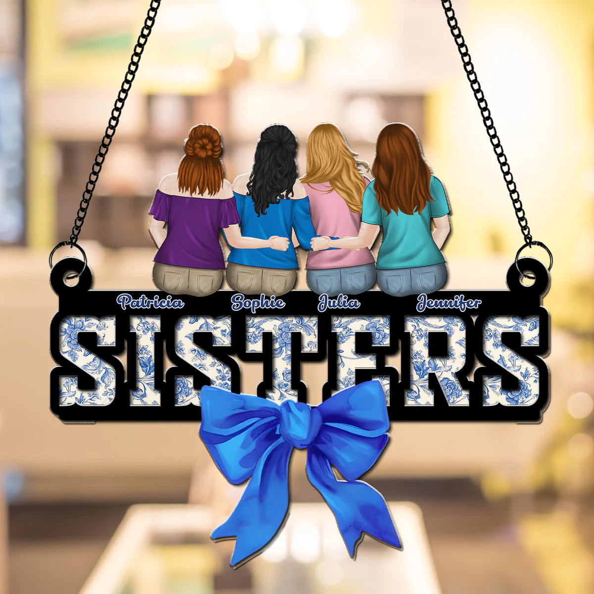 Bestie Blue Toile - Personalized Custom Suncatcher - Image 3