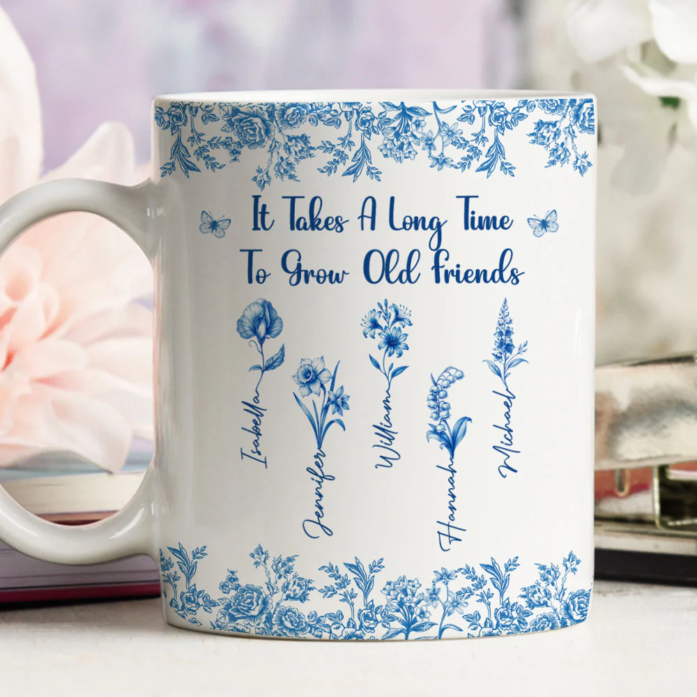 Bestie Flowers Toile De Jouy Style - Personalized Custom Coffee Mug - Image 4