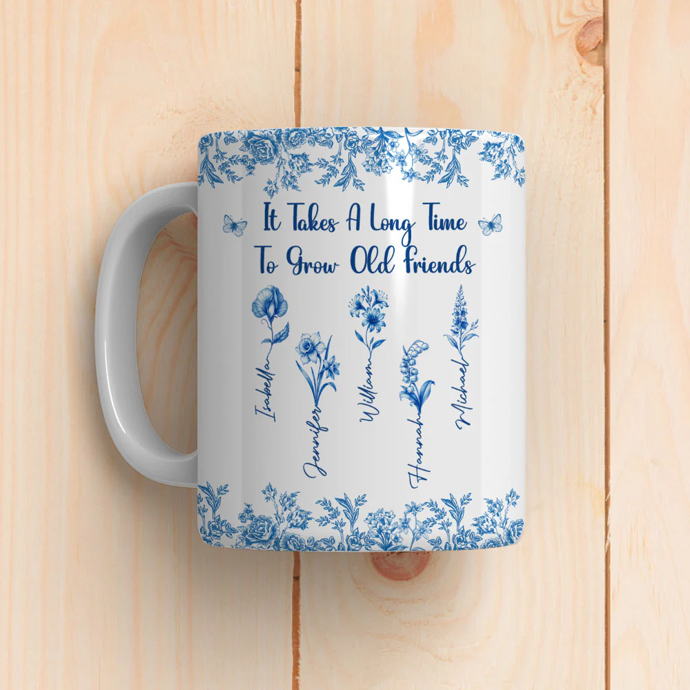 Bestie Flowers Toile De Jouy Style - Personalized Custom Coffee Mug - Image 5