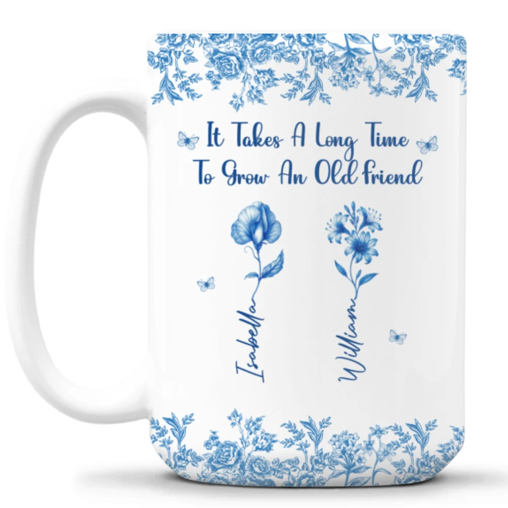 Bestie Flowers Toile De Jouy Style - Personalized Custom Coffee Mug - Image 9