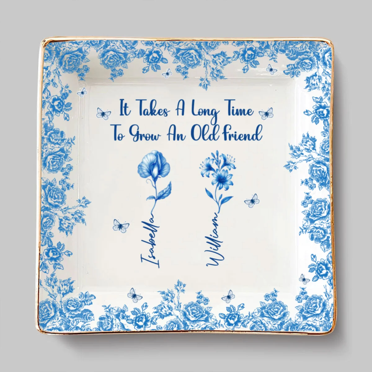 Bestie Flowers Toile De Jouy Style - Personalized Custom Jewelry Dish - Image 6