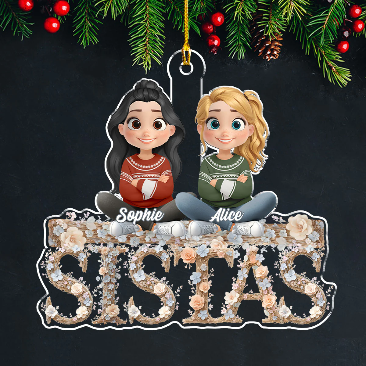 Bestie Sister Flower - Personalized Custom Acrylic Ornament - Image 2