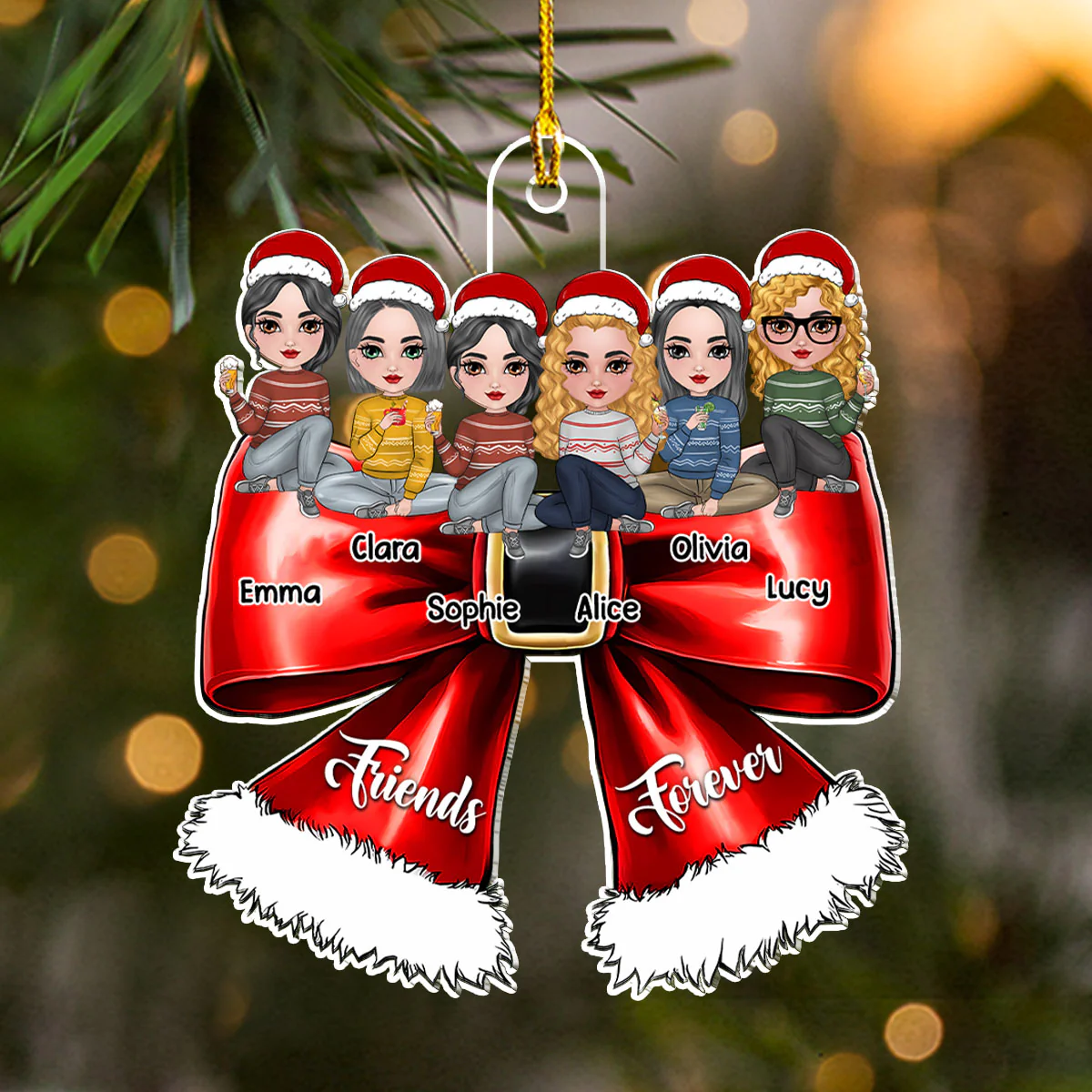 Bestie Sitting On Bowtie - Personalized Custom Acrylic Ornament - Image 4