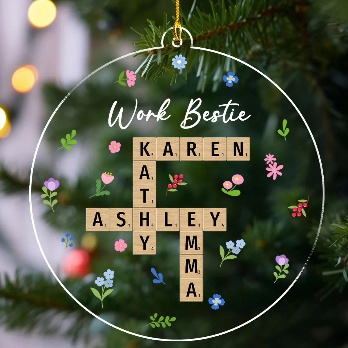 Besties Coworker Crossword Art - Personalized Custom Acrylic Ornament - Image 2