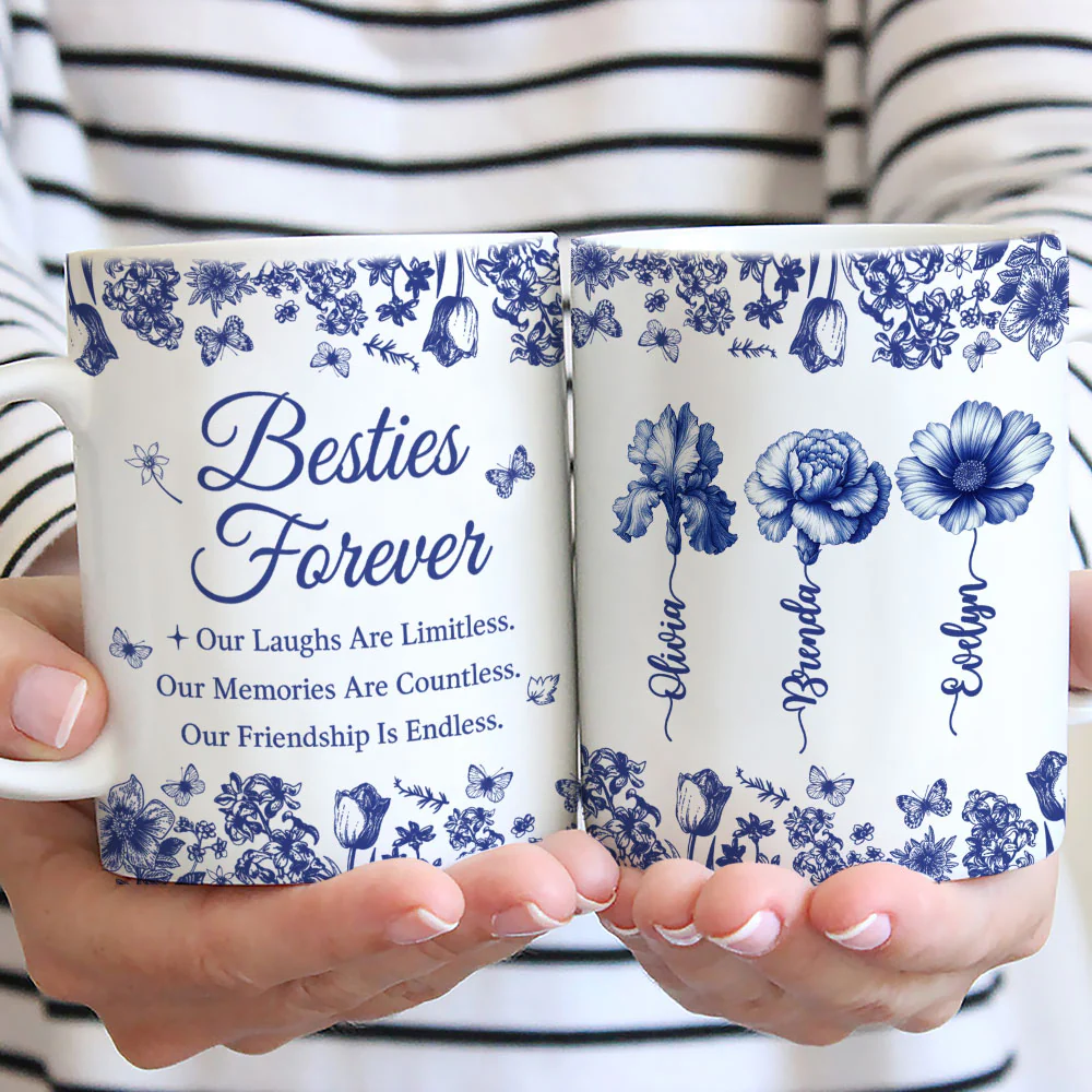 Besties Forever Blue Toile - Personalized Custom Coffee Mug - Image 5