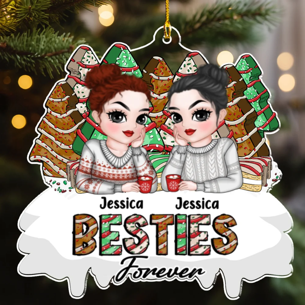 Besties Forever Christmas Tree Cake - Personalized Custom Acrylic Ornament - Image 5
