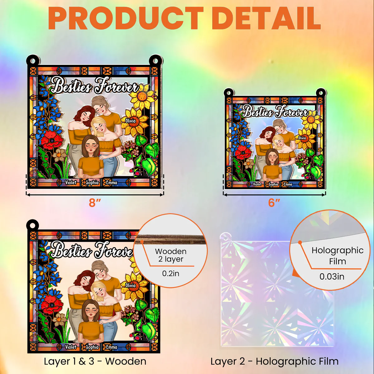 Besties Forever Floral Style - Personalized Custom Rainbow Suncatcher - Image 5