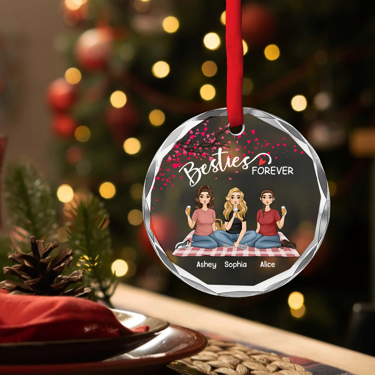 Besties Forever - Limited Version - Personalized Custom Glass Ornament - Image 4