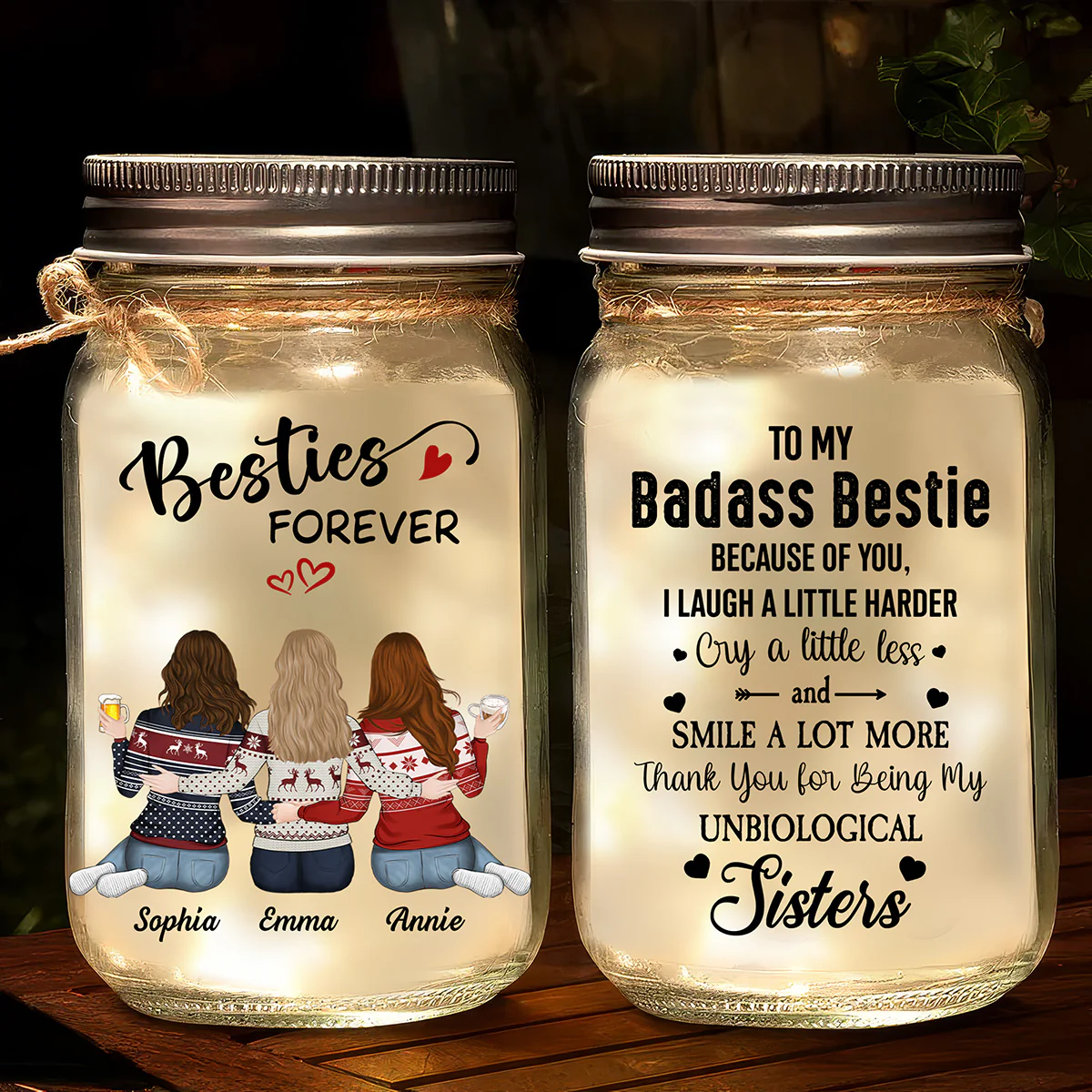 Besties Forever - Personalized Custom Mason Jar Light - Image 3