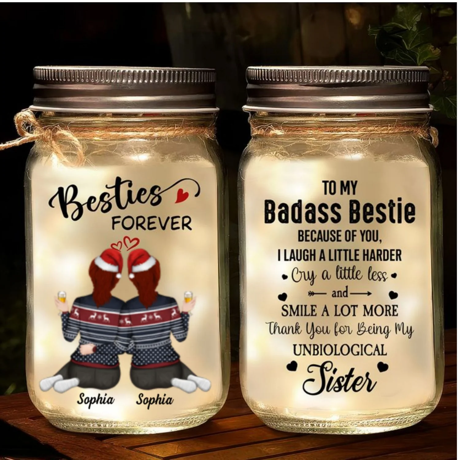 Besties Forever - Personalized Custom Mason Jar Light - Image 7