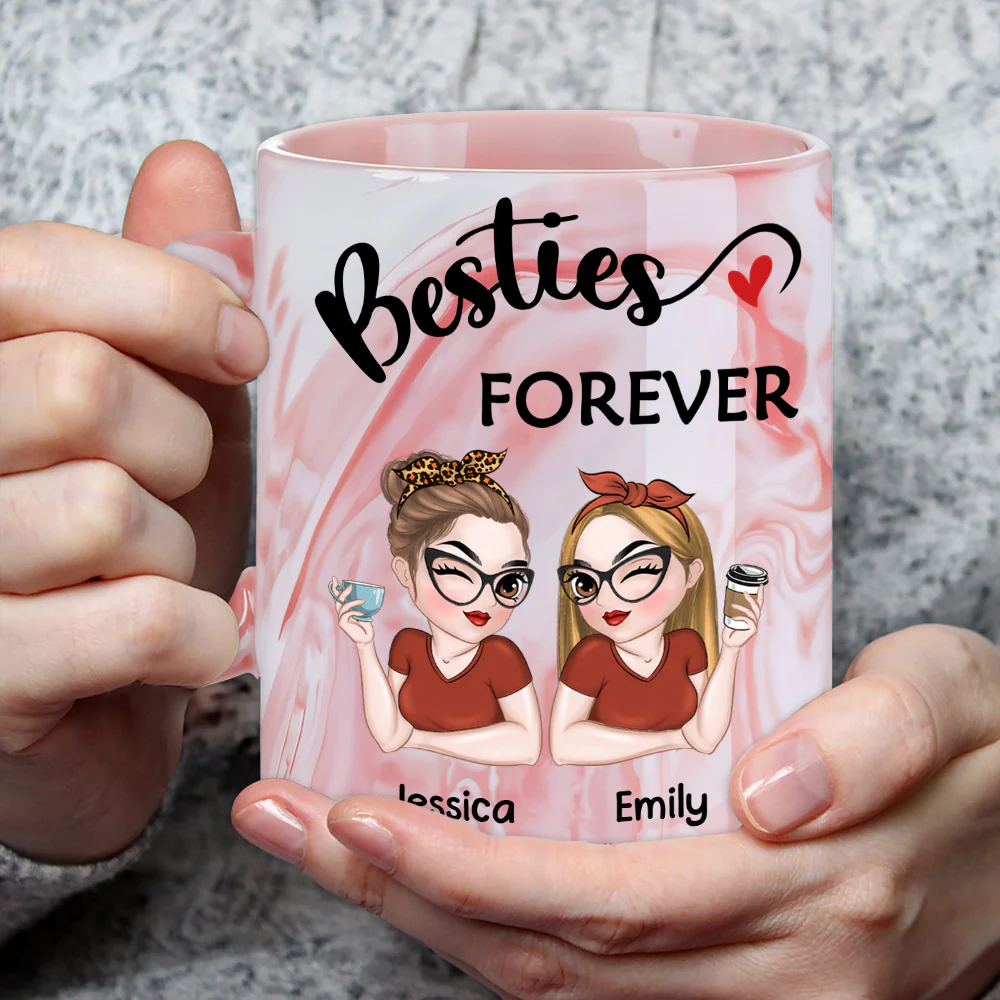 Besties forever - Personalized Custom Pink Marble Mug - Image 5