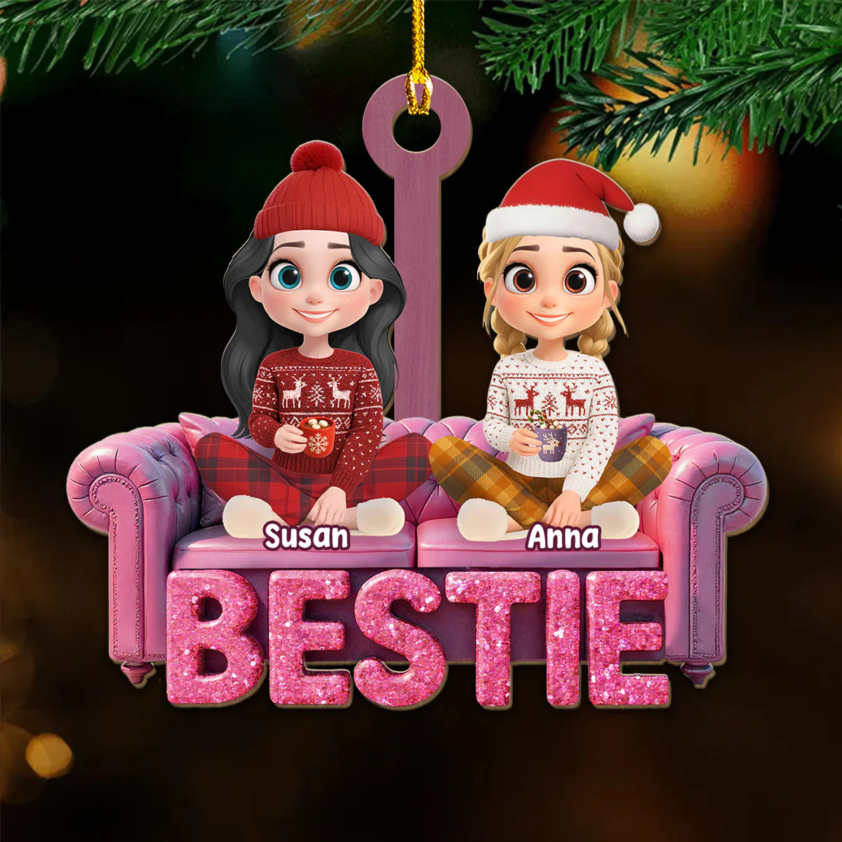 Besties Forever - Personalized Custom Wood Ornament - Image 2