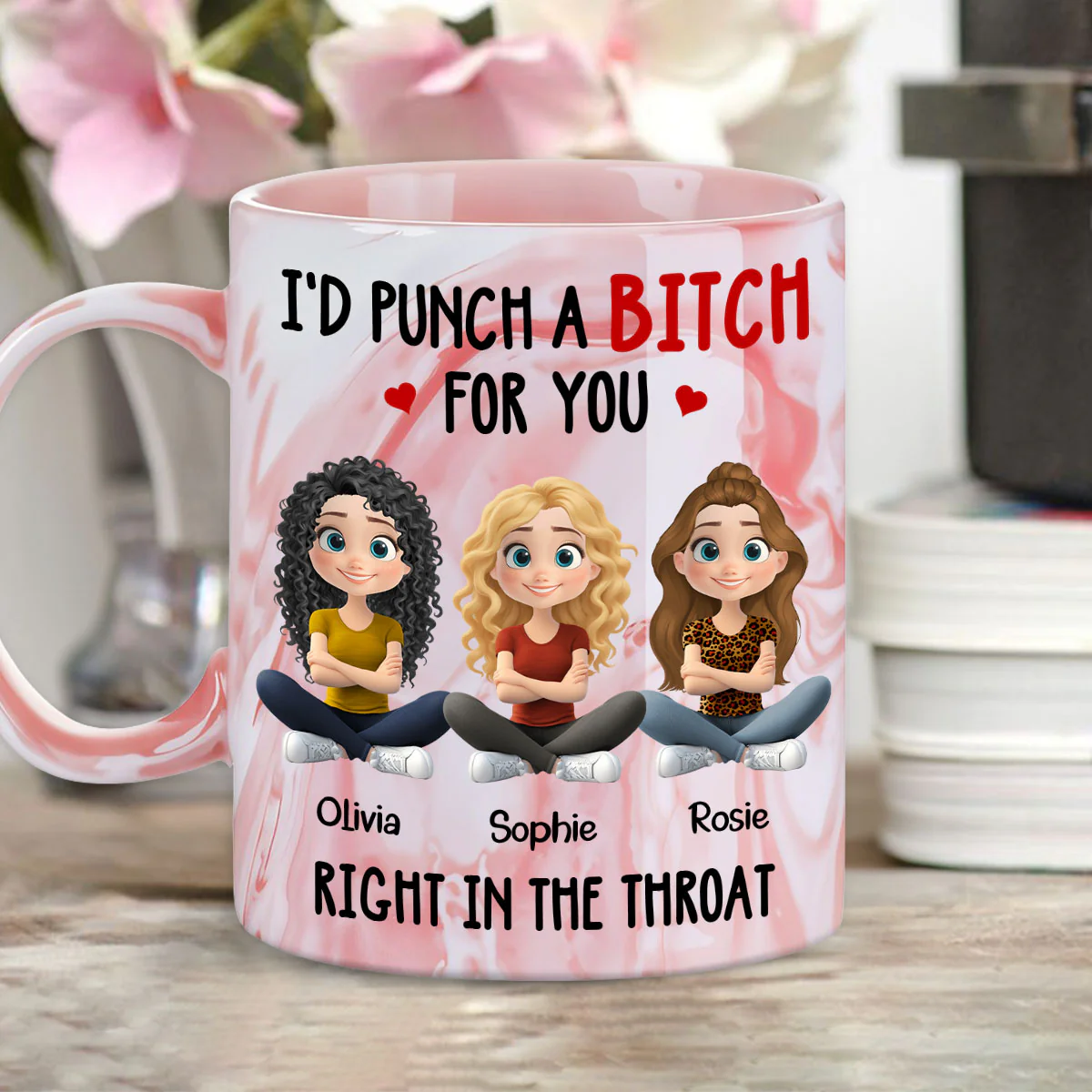 Besties Forever Together - Personalized Custom Pink Marble Mug - Image 2