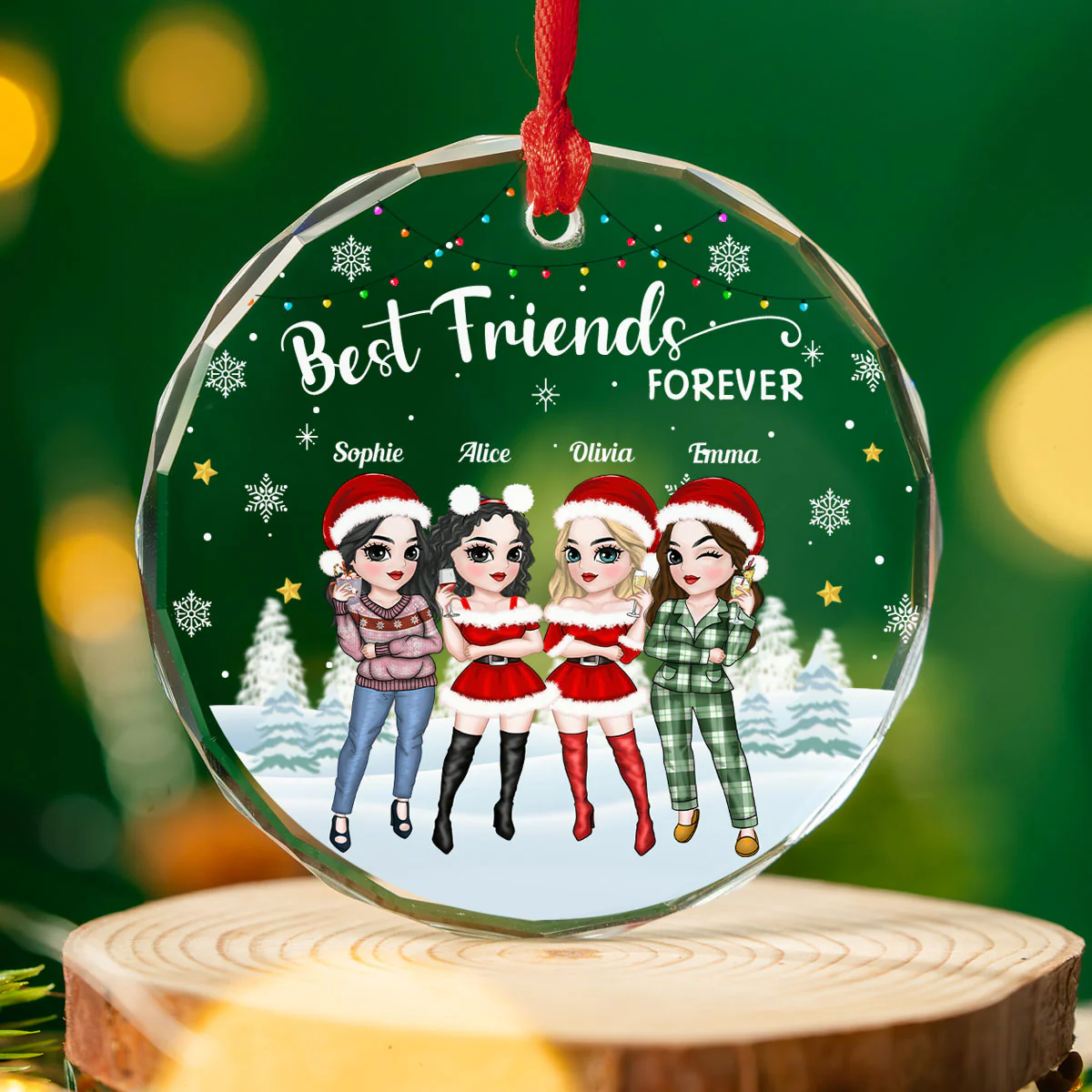 Besties Forever Version 2 - Personalized Custom Glass Ornament - Image 4