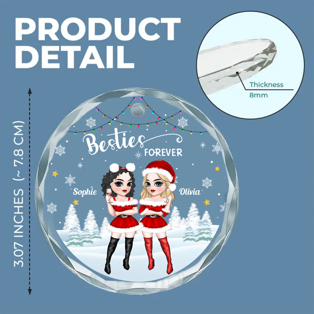 Besties Forever Version 2 - Personalized Custom Glass Ornament - Image 5