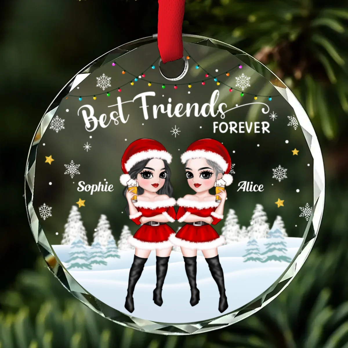 Besties Forever Version 2 - Personalized Custom Glass Ornament - Image 6