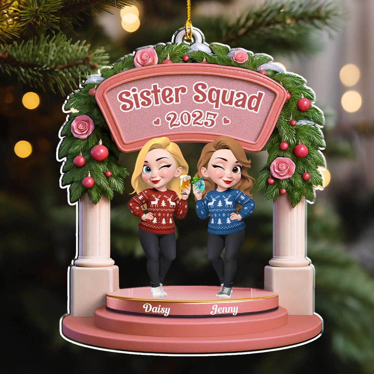 Besties Make The Season Bright - Personalized Custom Acrylic Ornament - Image 3