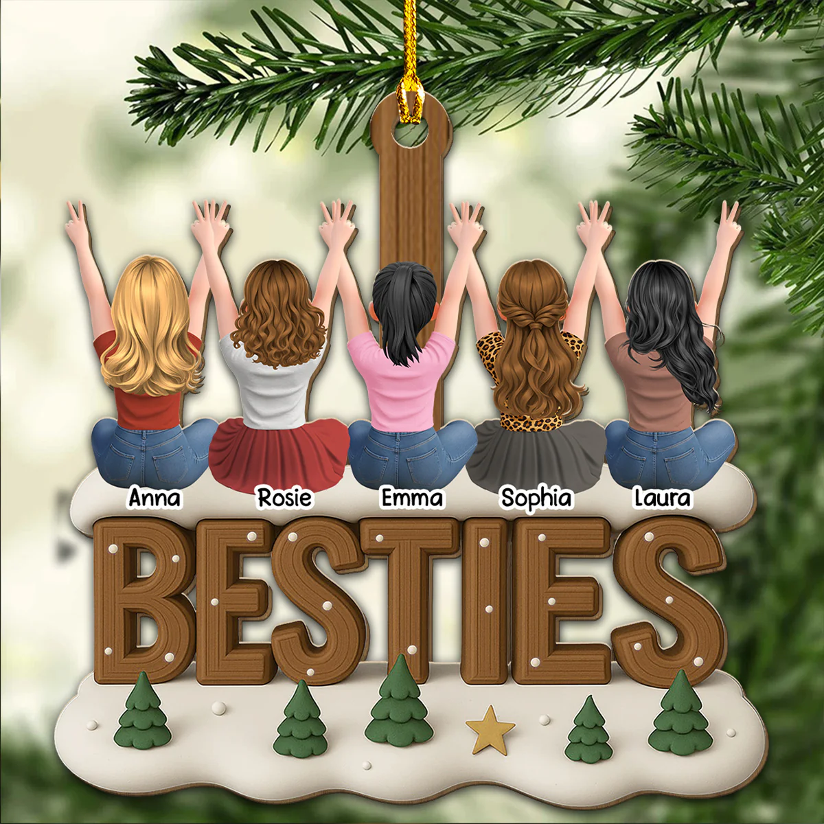 Besties Since Forever - Personalized Custom 3D Effect Wood Ornament - Image 4