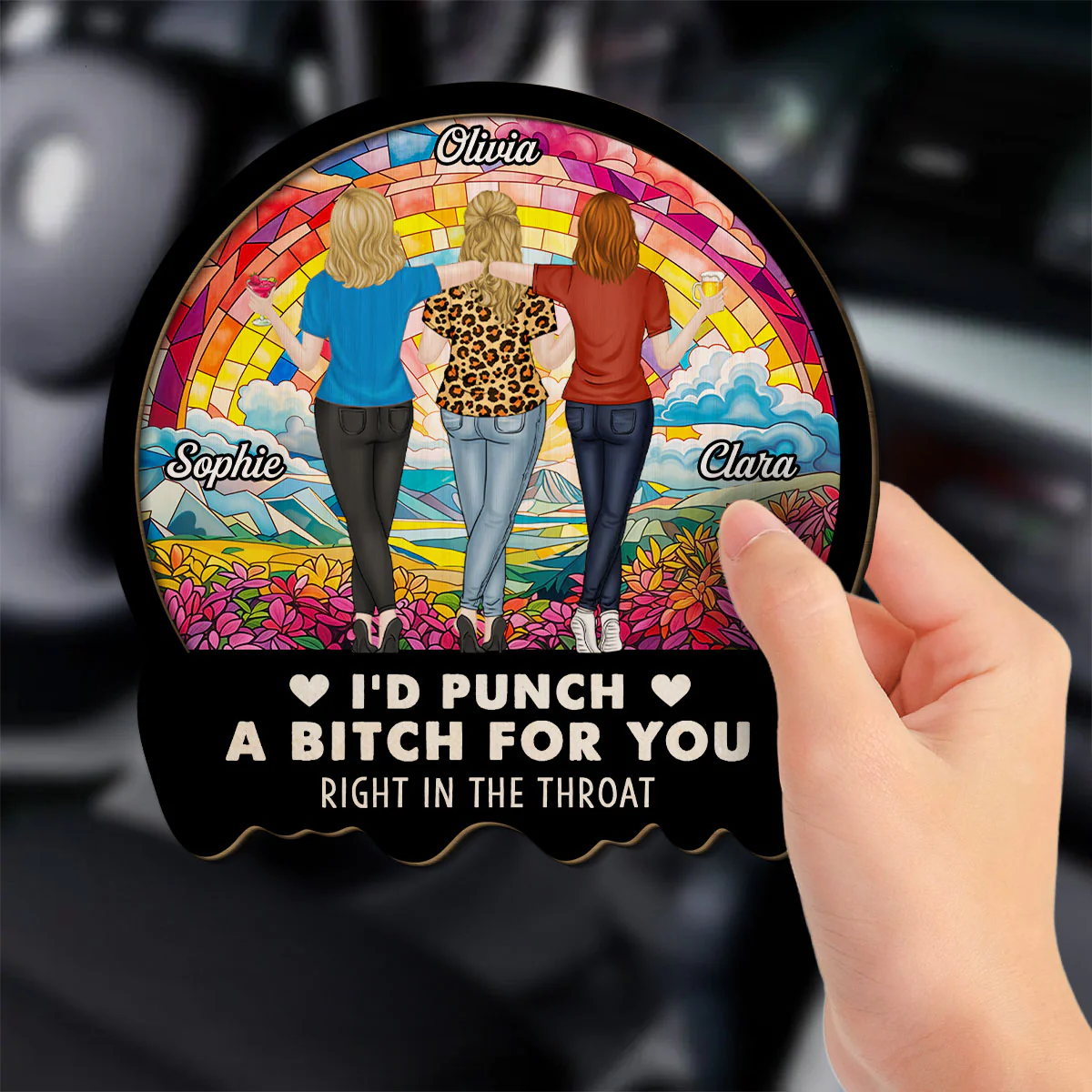 Besties Sisters Punch For You - Personalized Custom Car Visor Clip - Image 3