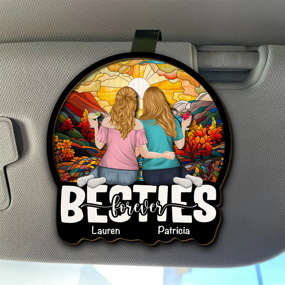Besties Sitting Together - Personalized Custom Car Visor Clip - Image 3