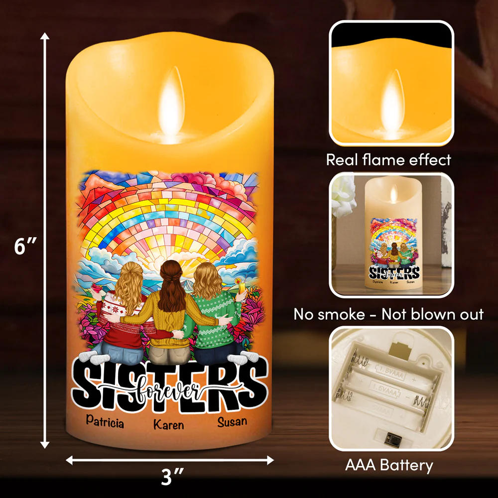 Besties Sitting Together - Personalized Custom LED Candle - Image 5