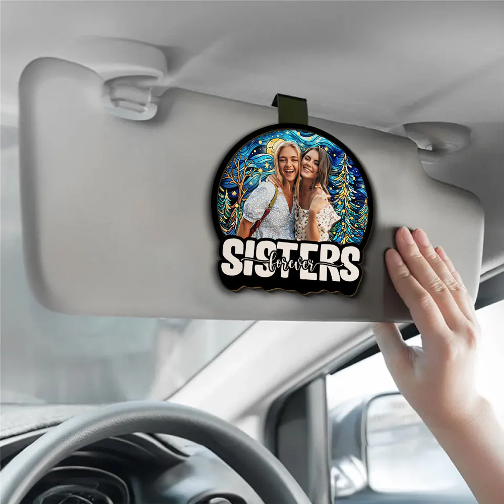 Besties Sitting Together Version Photo - Personalized Custom Car Visor Clip - Image 3
