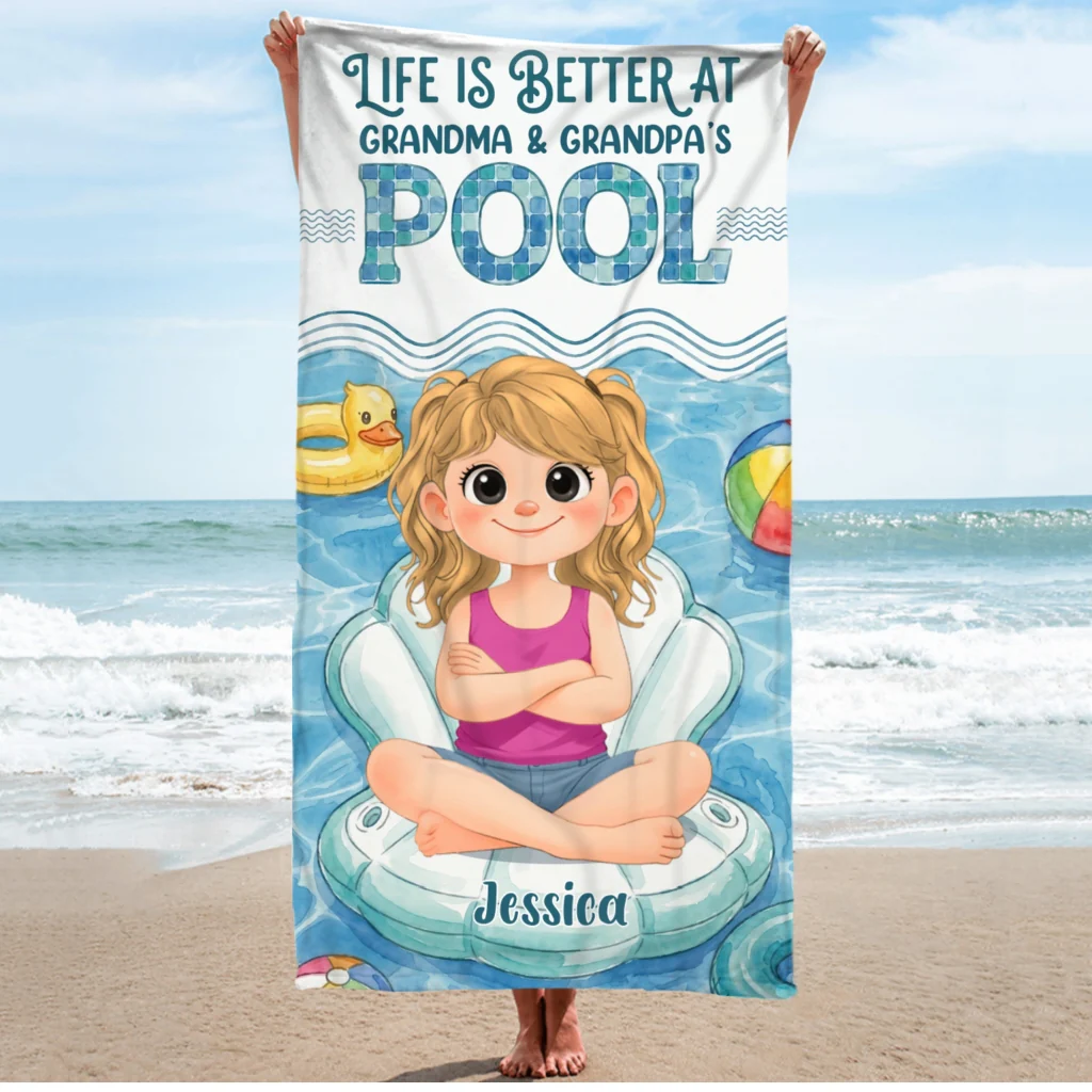 Better At Grandma Pool - Personalized Custom Beach Towel - Image 7