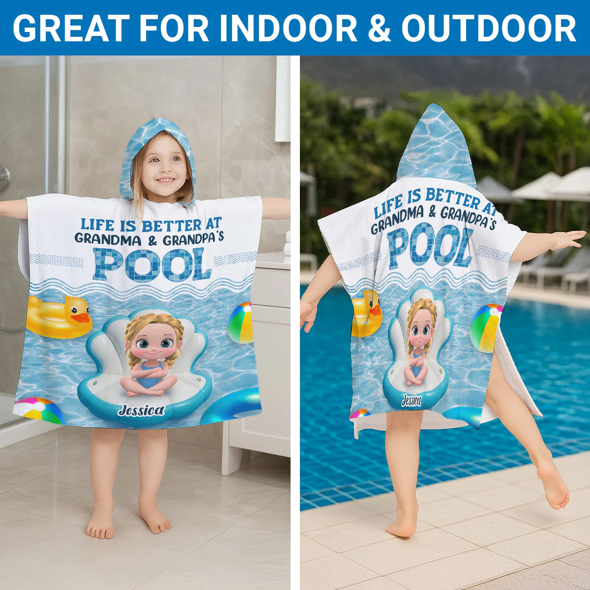 Better At Grandma Pool - Personalized Custom Hooded Beach Towel - Image 2