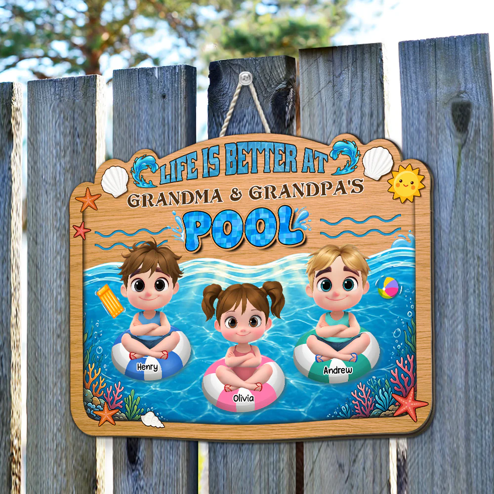 Better Life At Grandma Grandpas Pool - Personalized Custom Wood Sign - Image 3