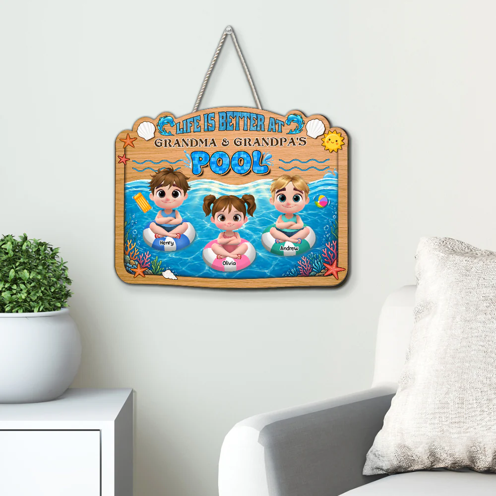 Better Life At Grandma Grandpas Pool - Personalized Custom Wood Sign - Image 5