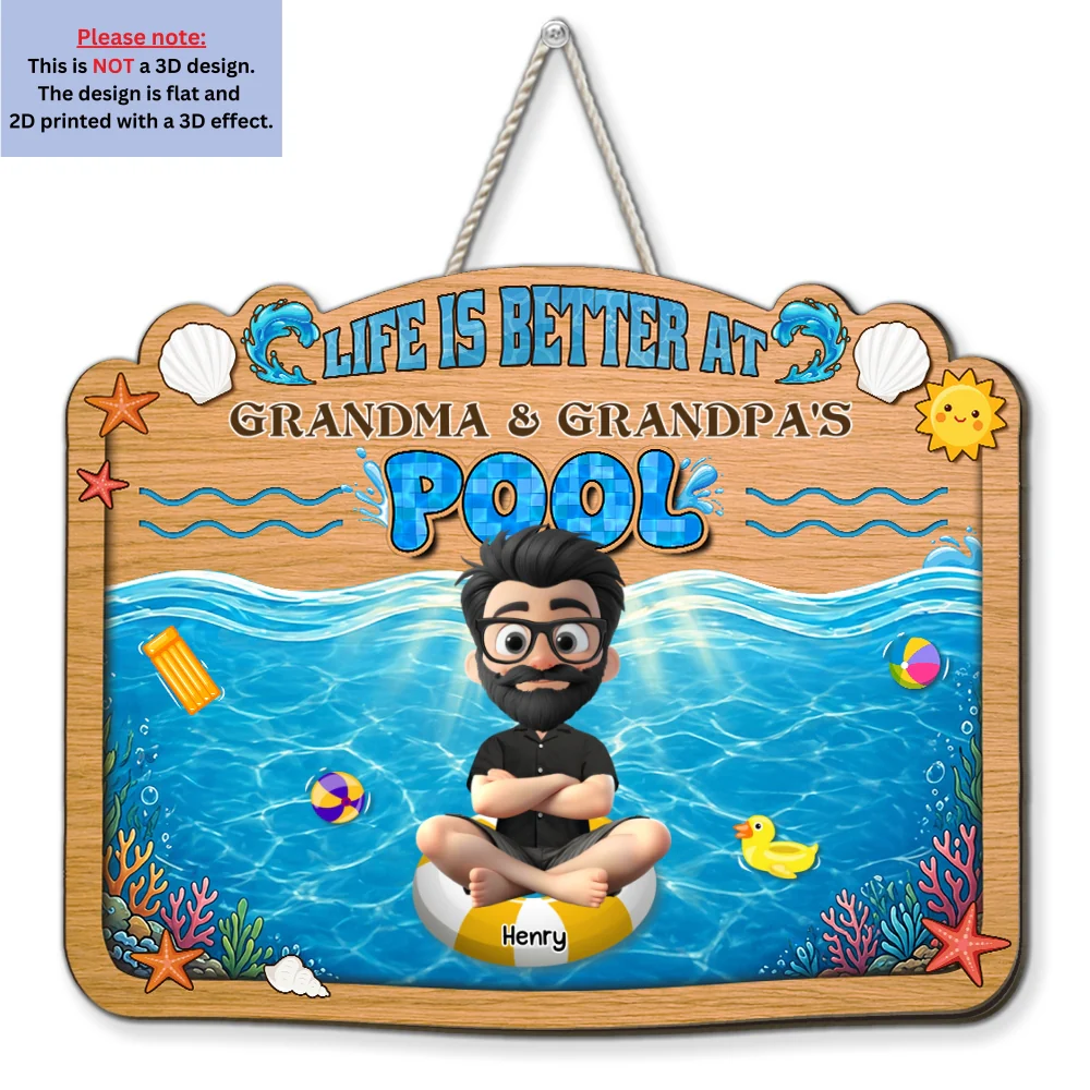 Better Life At Grandma Grandpas Pool - Personalized Custom Wood Sign - Image 7