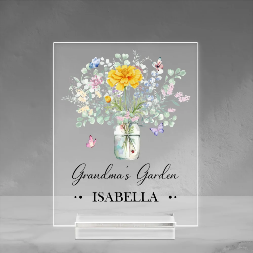Birth Flower Grandma Bouquet - Personalized Custom Acrylic Plaque With Base - Image 5