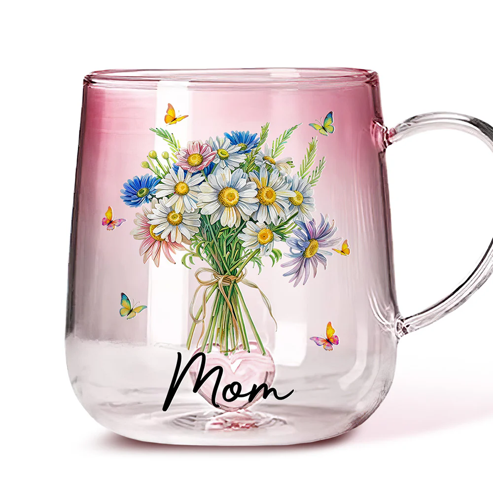 Birth Month Flower - Personalized Custom Pink Gradient Glass Mug