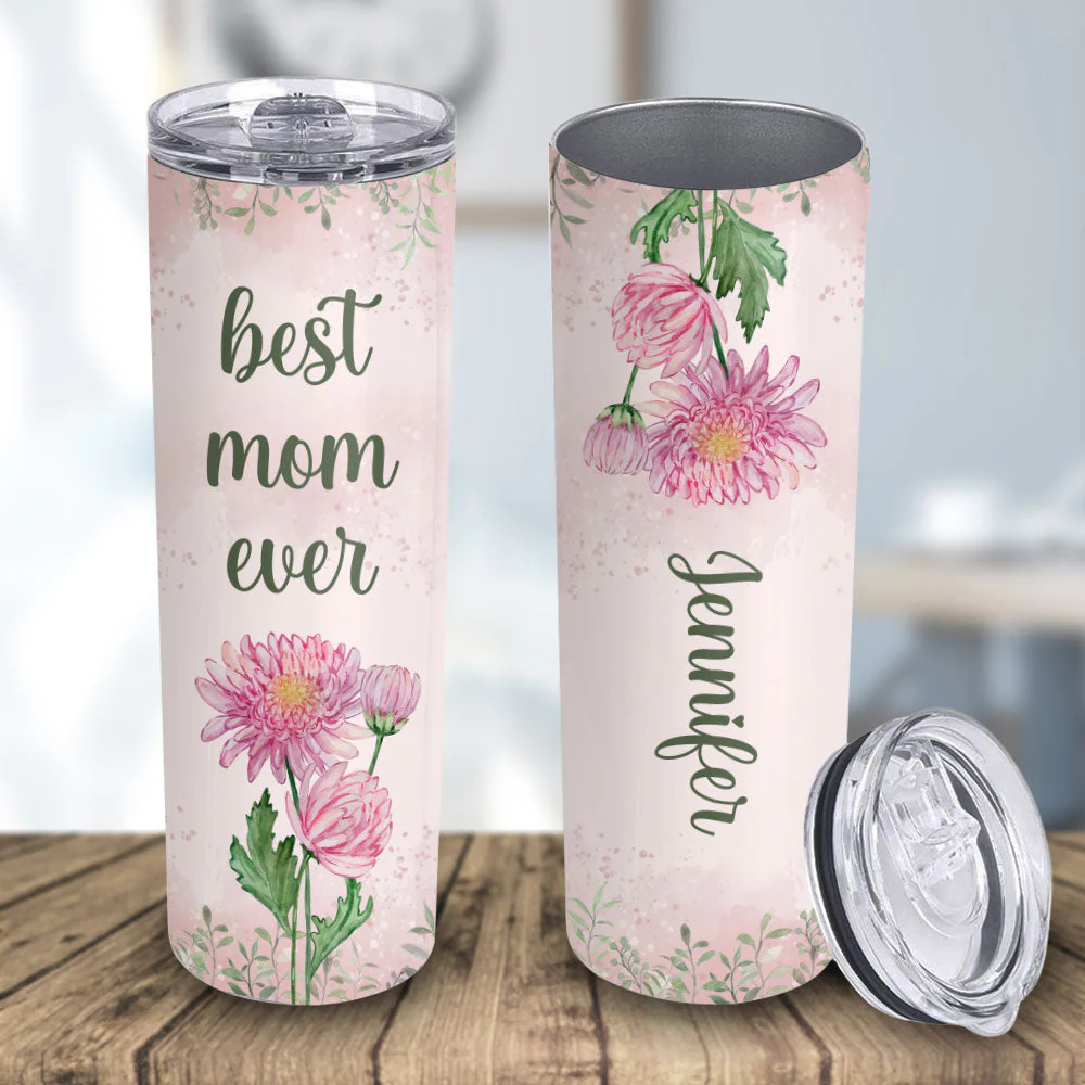 Birthflower Mom Grandma - Personalized Custom Skinny Tumbler - Image 2