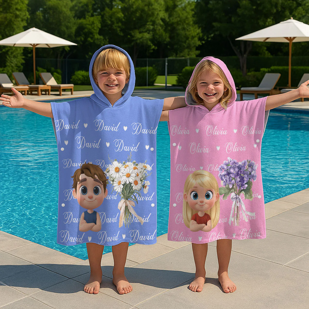 Birthmonth Flower - Personalized Custom Hooded Beach Towel - Image 2